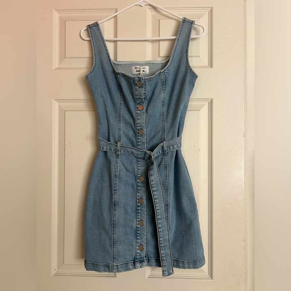 NWT Reformation denim belted dress